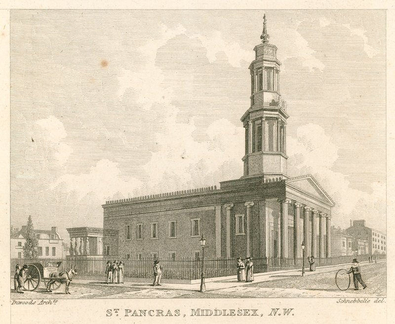 St Pancras Church, London, Middlesex; nordvästlig utsikt av Robert Blemell Schnebbelie