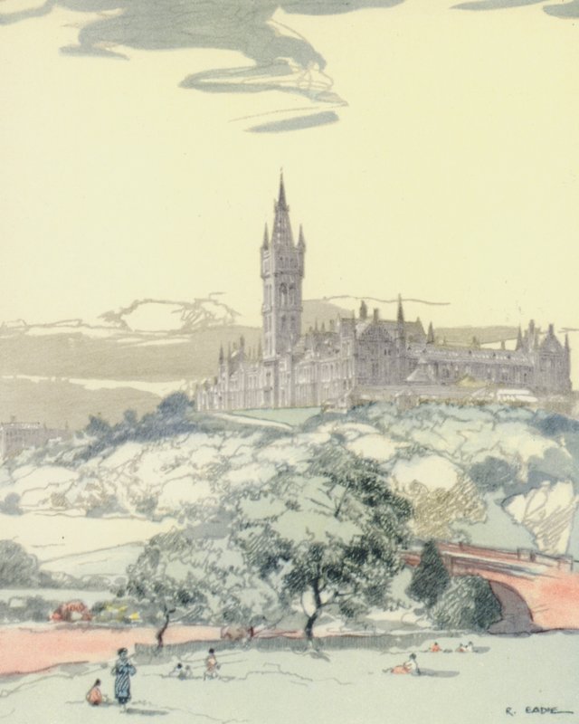 Glasgow: The University (färglitografi) av Robert Eadie