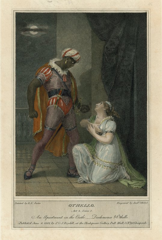 Illustration till Shakespeares Othello, akt 4 Scene 2 (färgad gravyr) av Robert Kerr (after) Porter