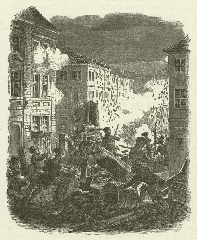 Slåss vid en barrikad utanför Kollns stadshus i Berlin natten mellan den 18 och 19 mars 1848 av Robert Kretschmer