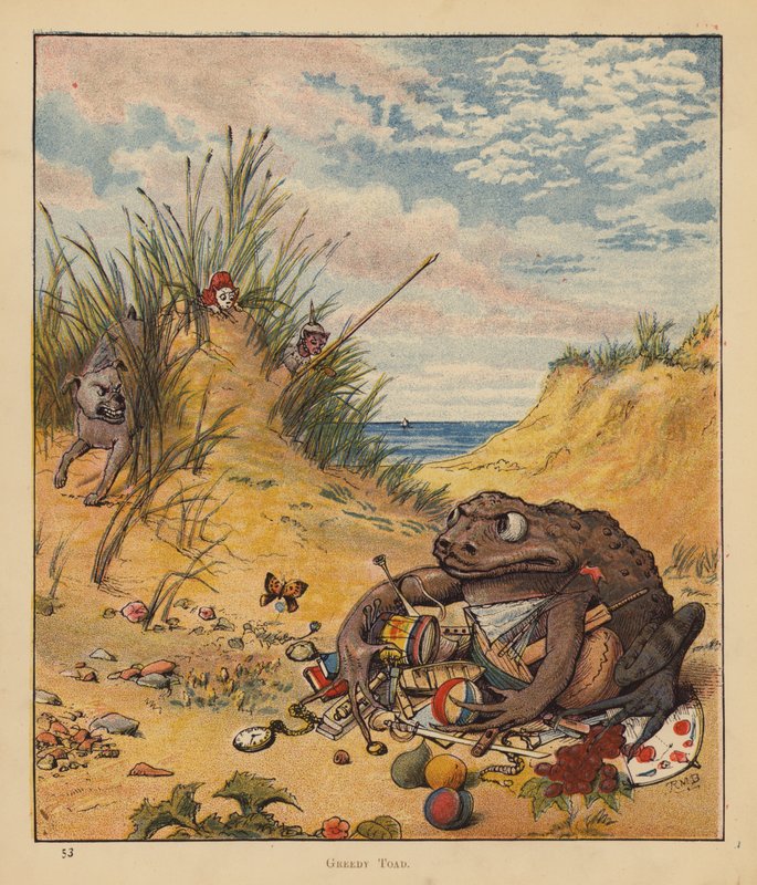 The Kitten Pilgrims: Greedy Toad (färg litho) av Robert Michael Ballantyne