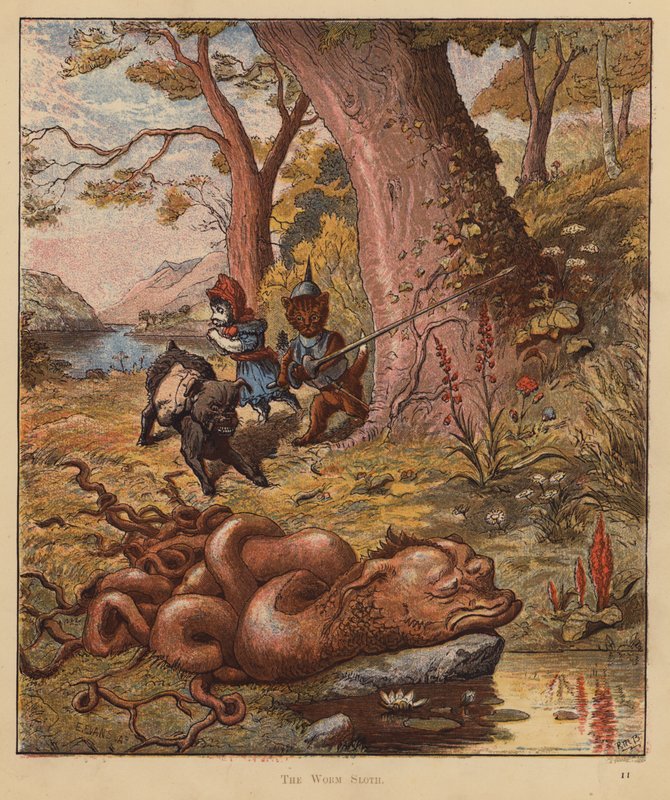 The Kitten Pilgrims: The Worm Sloth (färg litho) av Robert Michael Ballantyne
