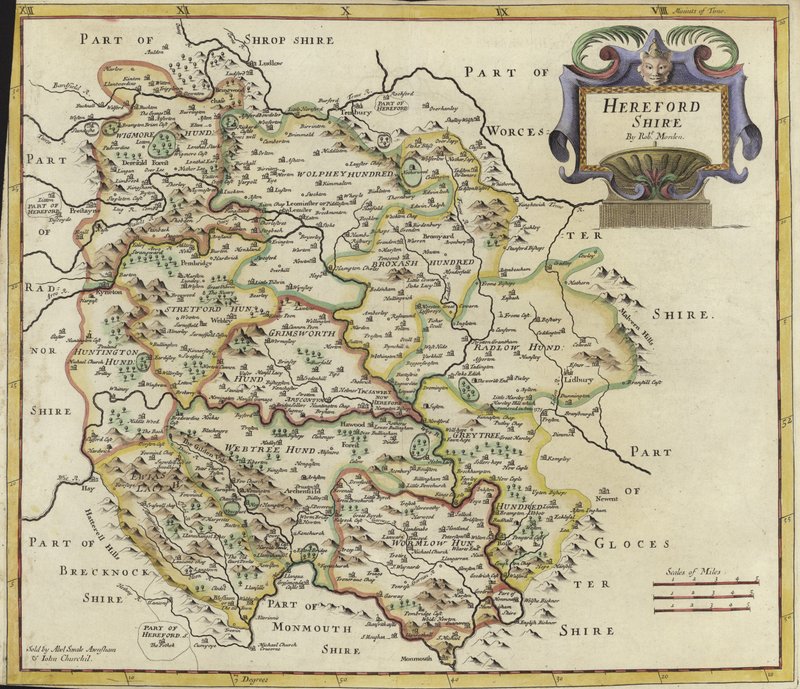 Karta över Hertfordshire (färggravyr) av Robert Morden