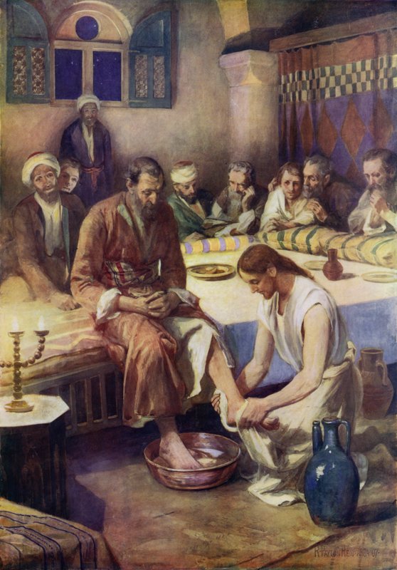 Jesus tvättar lärjungarnas fötter (färg litho) av Robert Payton Reid
