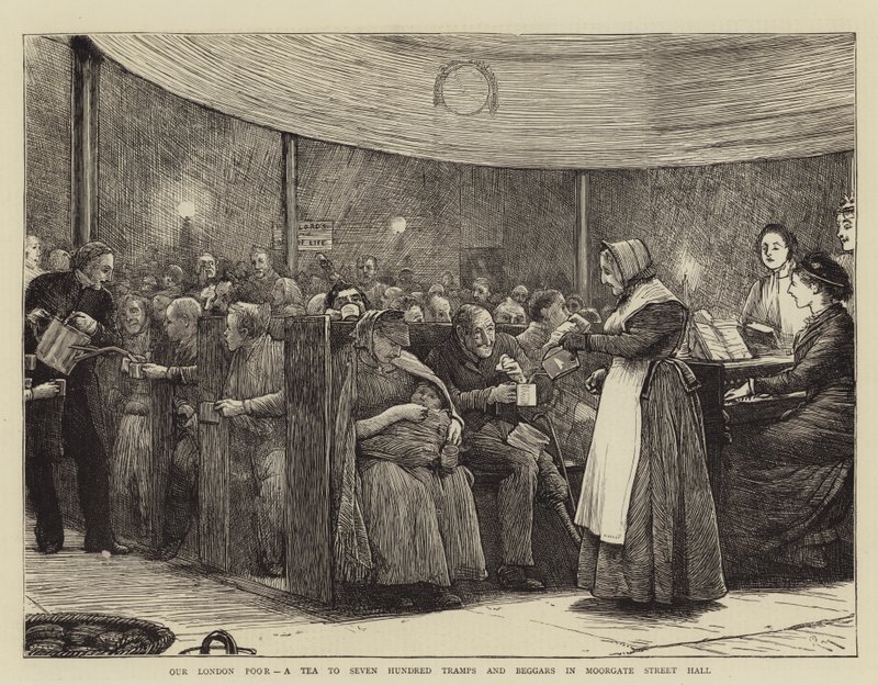 Our London Poor, ett te till sjuhundra luffare och tiggare i Moorgate Street Hall av Robert Walker Macbeth