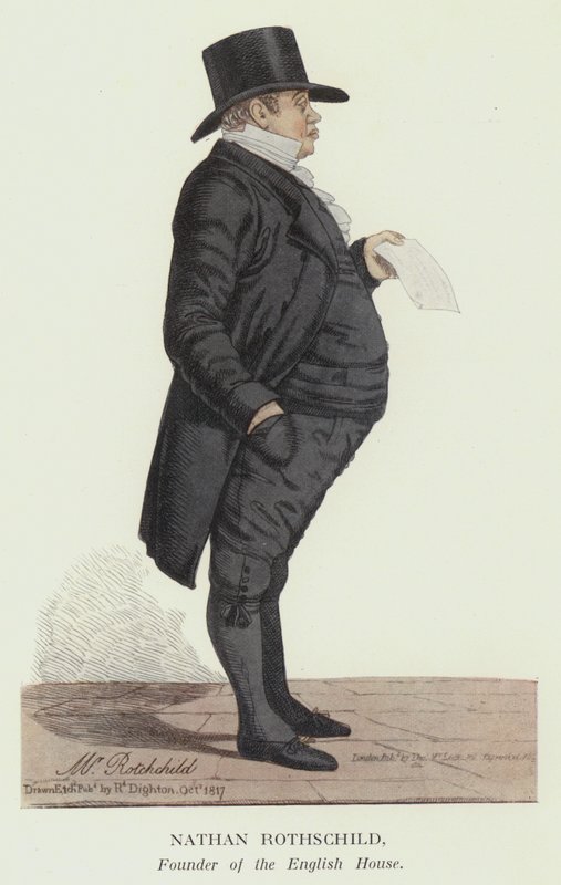 Nathan Rothschild, grundare av det engelska huset (färg litho) av Robert the younger Dighton