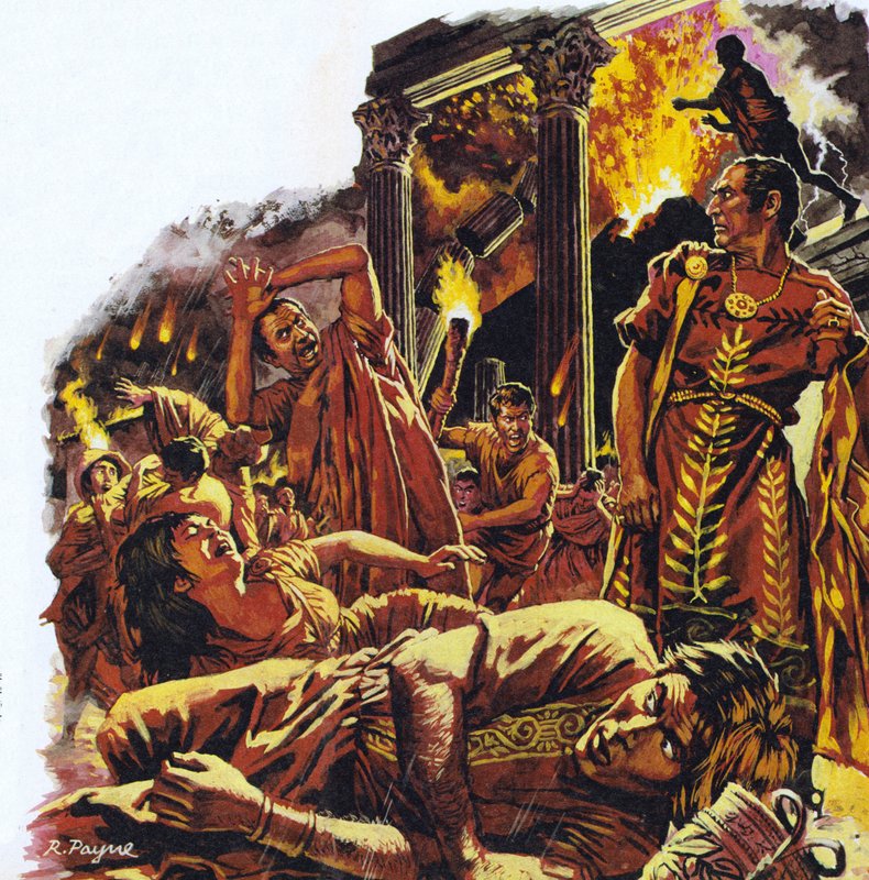 Pompeji under Vesuvius utbrott (färglitografi) av Roger Payne