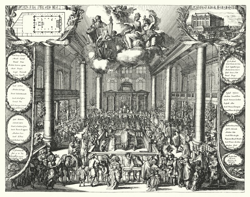 Den portugisiska synagogan, Amsterdam av Romeyn de (after) Hooghe