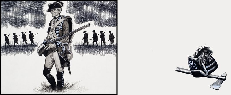 Brittisk soldat vid tiden för det amerikanska frihetskriget (gouache på papper) av Ron Embleton