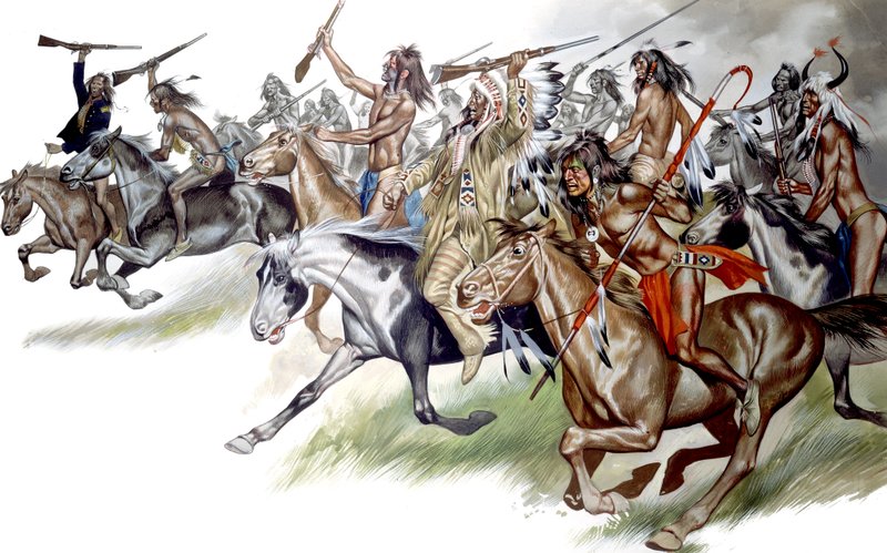 Indianer på hästryggen (gouache på papper) av Ron Embleton