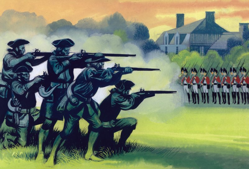 The Battle Of Lexington (gouache på papper) av Ron Embleton