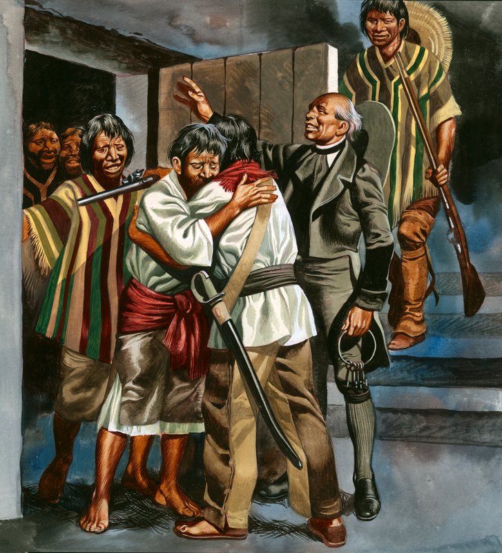 Den mexikanska revolutionen började när fader Hidalgo ledde ett gäng beväpnade män till det lokala fängelset av Ron Embleton