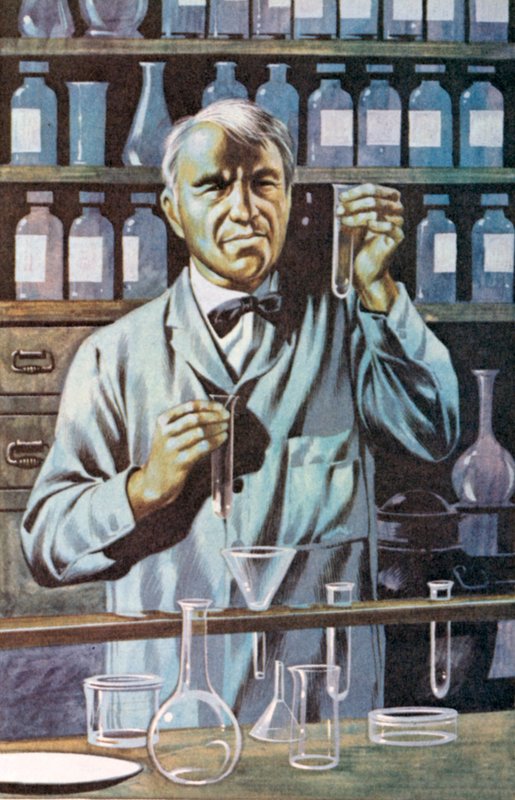 Thomas Alva Edison, amerikansk uppfinnare och affärsman (färglitografi) av Ron Embleton