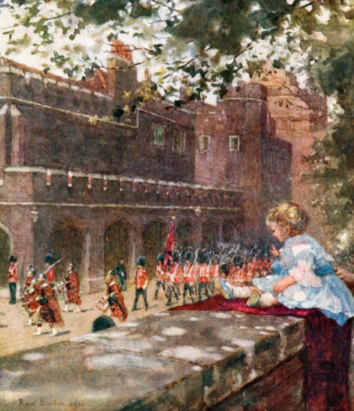 HKH Prins George av Wales tittar på de skotska vakterna från Marlborough House av Rose Maynard Barton