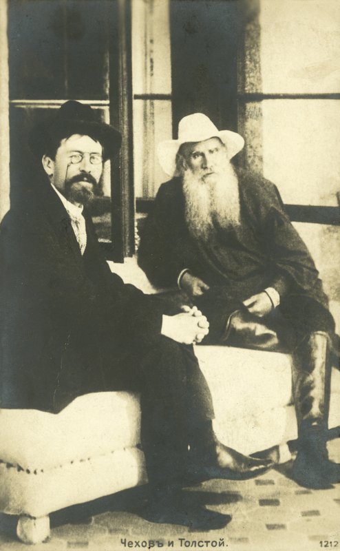 Anton Tjechov och Leo Tolstoj vid Jalta, Krim, 1900 av Russian Photographer