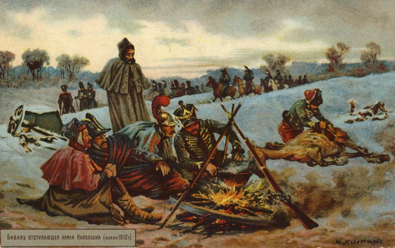 Napoleon drar sig tillbaka från Moskva av Russian School