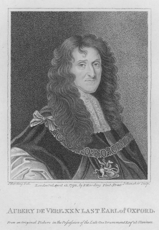 Aubery de Vere, XX och siste earlen av Oxford (gravyr) av S. (after) Harding