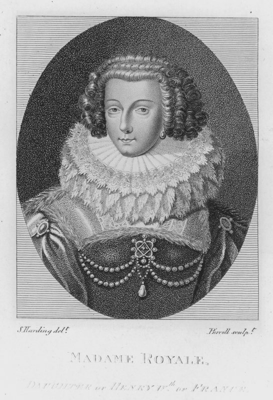 Madame Royale, dotter till Henrik IV av Frankrike (gravyr) av S. (after) Harding