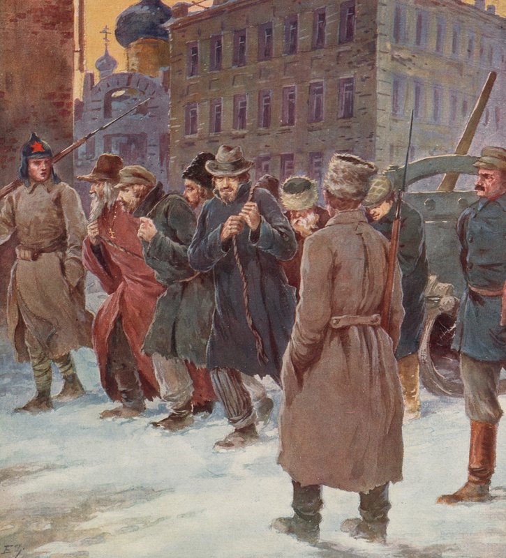 Sovjetiskt tvångsarbete som arbetar på gatan (färg litho) av S. Sarmat