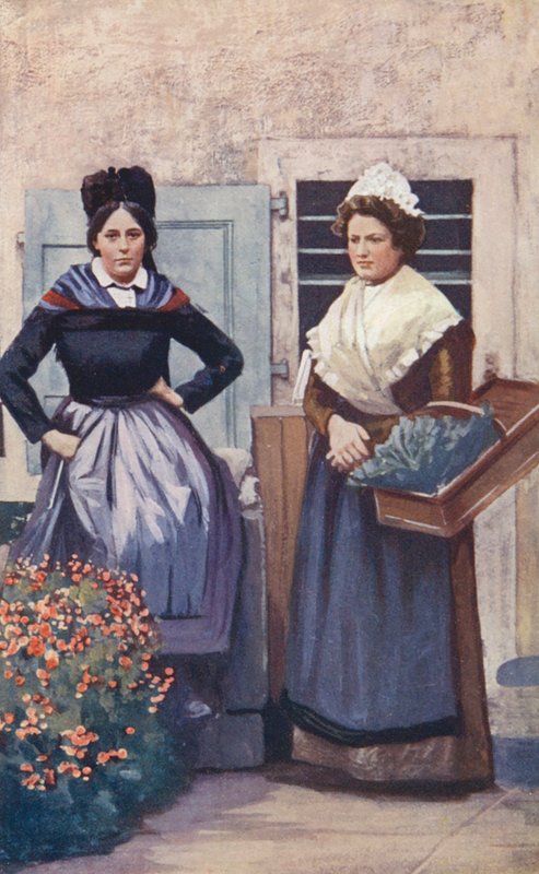 Bondeflickor från Causses (färglitografi) av Sabine Baring Gould