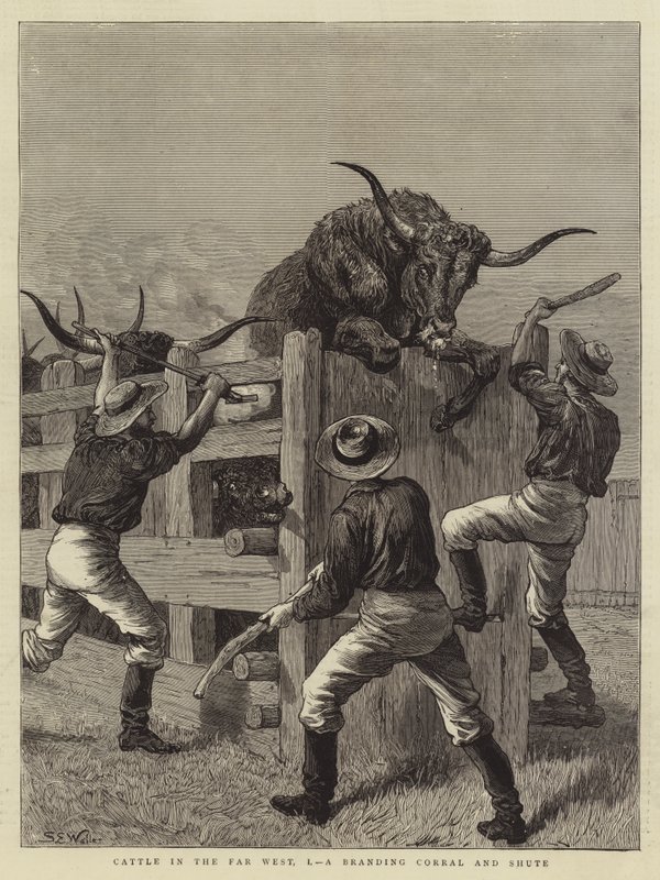 Boskap i Fjärran Västern, I, a Branding Corral and Shute av Samuel Edmund Waller