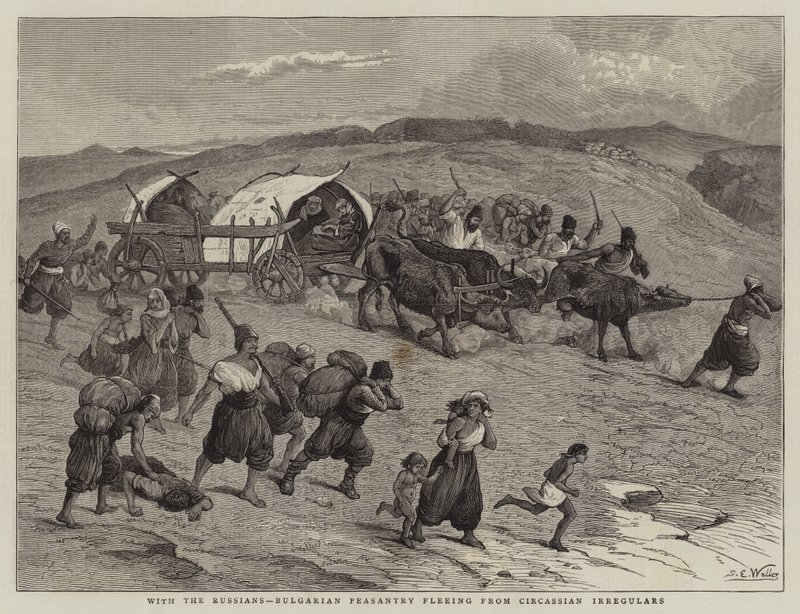 Med ryssarna flyr de bulgariska bönderna från Circassian Irregulars av Samuel Edmund Waller