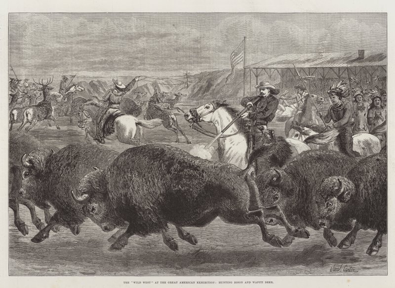 Vilda västern på Great American Exhibition, jagar Bison och Wapiti Deer av Samuel John Carter