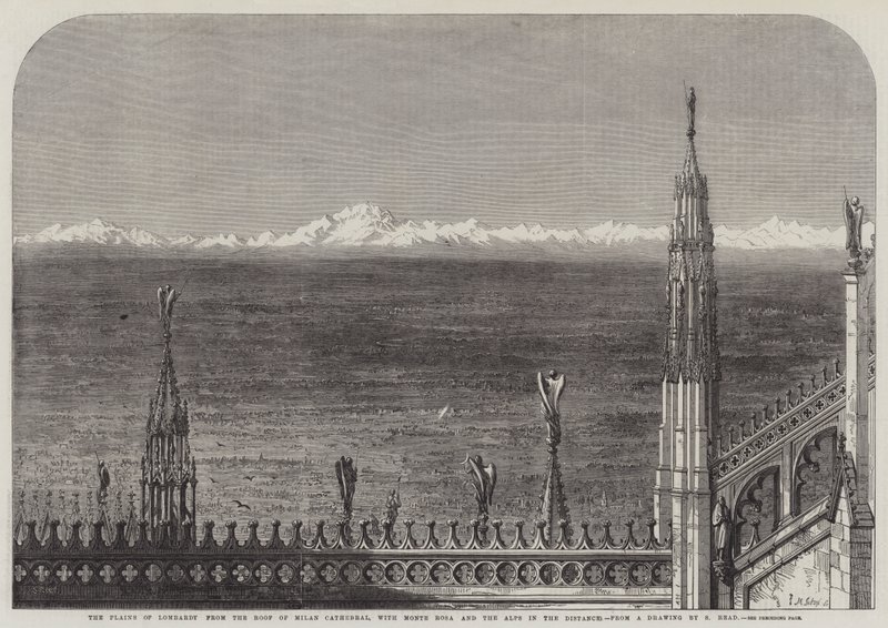 Lombardiets slätter från Milanos katedral, med Monte Rosa och Alperna på avstånd av Samuel Read