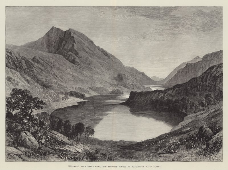 Thirlmere, från Raven Crag; den föreslagna källan till Manchesters vattenförsörjning av Samuel Read