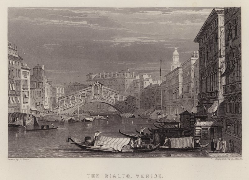 Rialto, Venedig (färg litho) av Samuel (after) Prout
