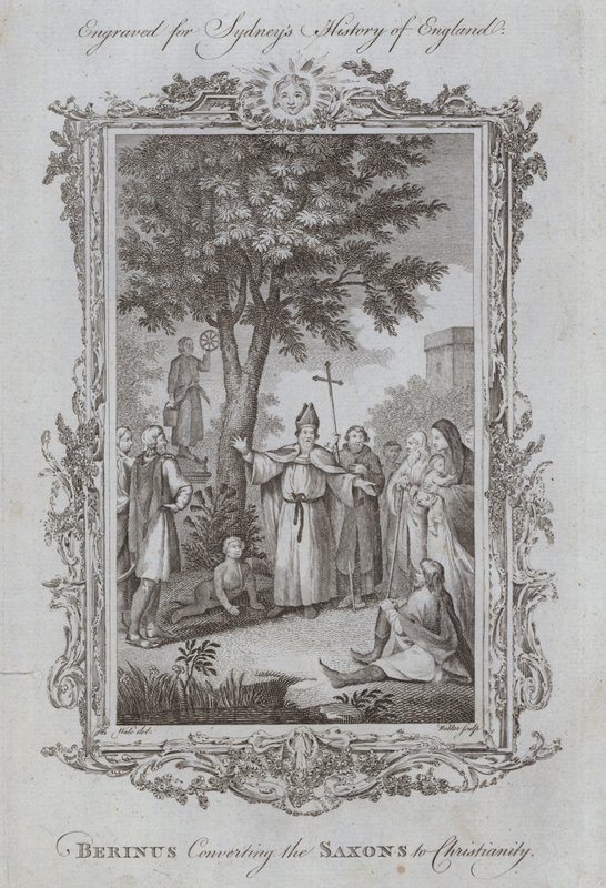 Berinus konverterar sachsarna till kristendomen (gravyr) av Samuel (after) Wale
