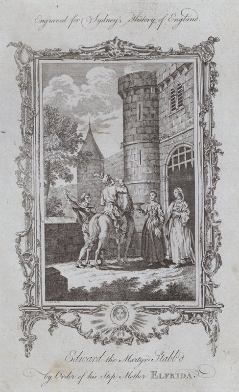 Edvard martyren knivhögg på order av sin styvmor Elfrida (gravyr) av Samuel (after) Wale