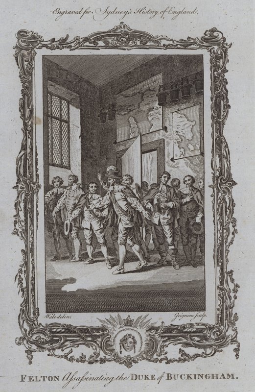 Felton mördar hertigen av Buckingham (gravyr) av Samuel (after) Wale