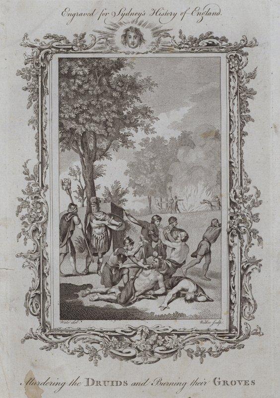 Att mörda druiderna och bränna deras lundar (gravyr) av Samuel (after) Wale