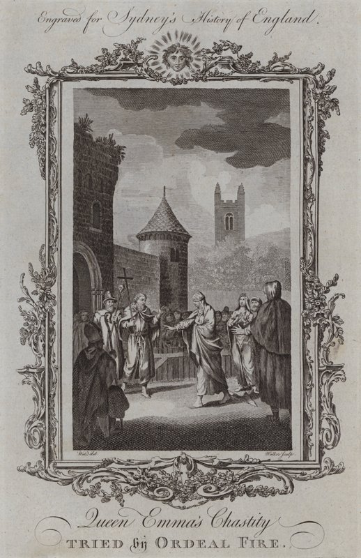 Drottning Emmas kyskhet prövad av Ordeal Fire (gravyr) av Samuel (after) Wale