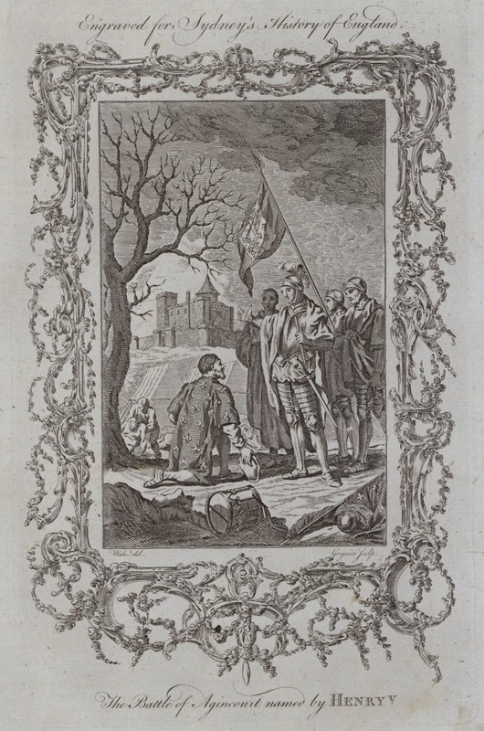 Slaget vid Agincourt namngiven av Henry V (gravyr) av Samuel (after) Wale