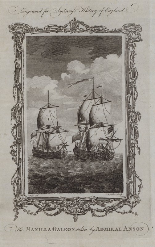 Manilla Galeon tagen av amiral Anson (gravyr) av Samuel (after) Wale