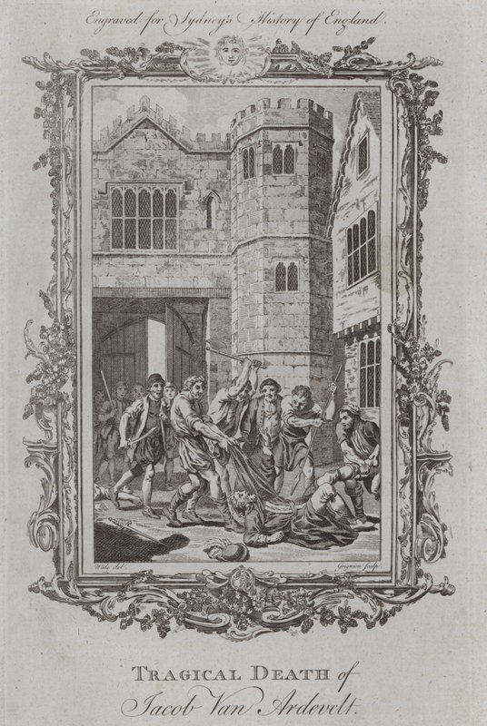 Jacob Van Ardevelts tragiska död (gravyr) av Samuel (after) Wale