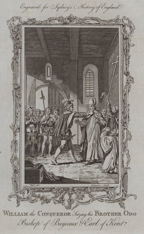 Vilhelm Erövraren griper sin bror Odo biskop av Bayeux och jarl av Kent (gravyr) av Samuel (after) Wale
