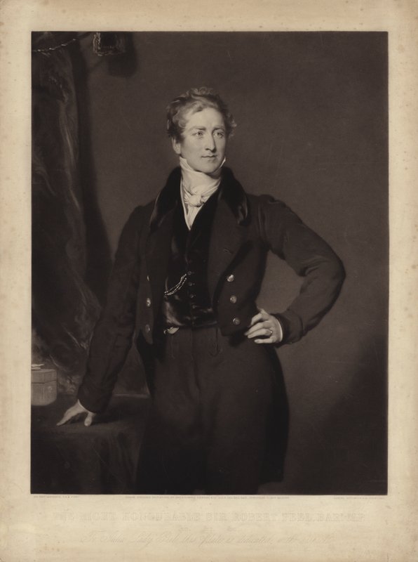 Sir Robert Peel, engelsk konservativ politiker och premiärminister (gravyr) av Samuel Cousins