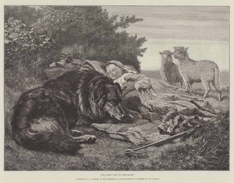 Hans första besök hos flocken, i utställningen av Institute of Painters in Oil-Colours av Samuel John Carter