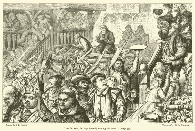 När han gick fortsatte han intensivt att läsa sin bok av Samuel Luke Fildes