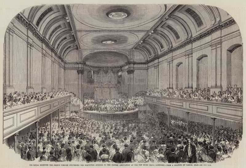 Hans kungliga höghet prinsgemalen håller invigningstalet till British Association i New Music Hall, Aberdeen av Samuel Read