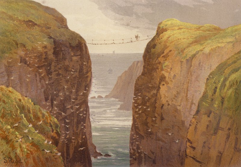 Norr om Irland, Carrick-a-Rede (färg litho) av Samuel Read