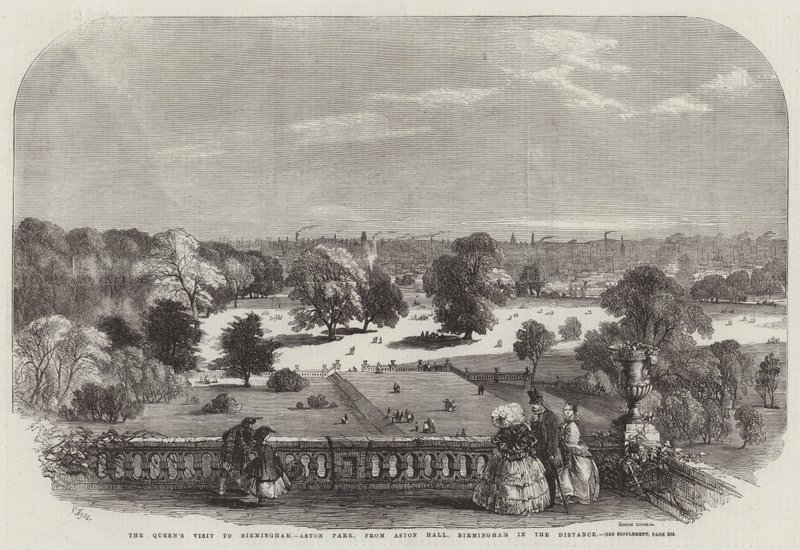Drottningens besök i Birmingham, Aston Park, från Aston Hall, Birmingham på avstånd av Samuel Read