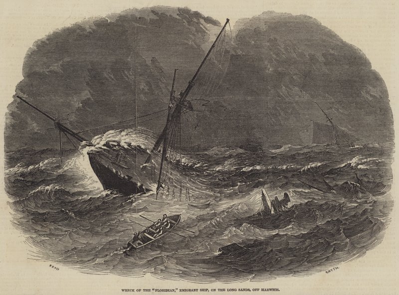 Floridian, ett emigrantfartyg, har förlist på Long Sands utanför Harwich. av Samuel Read