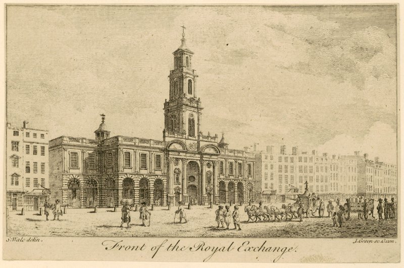 Framsidan av Royal Exchange, London av Samuel Wale