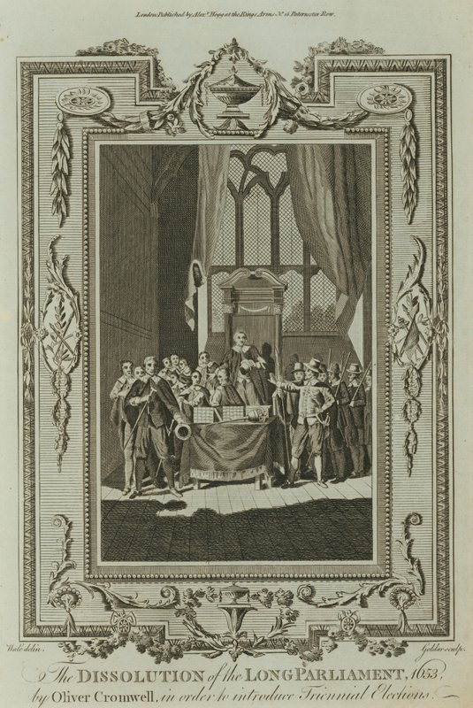 Upplösningen av det långa parlamentet 1653 av Oliver Cromwell (gravyr) av Samuel Wale