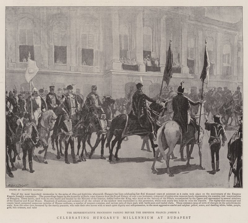 Firar Ungerns millenium i Budapest (litho) av School Hungarian