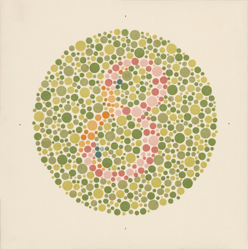 Ishihara färgtest för att upptäcka färgblindhet. (färglitografi) av School Japanese